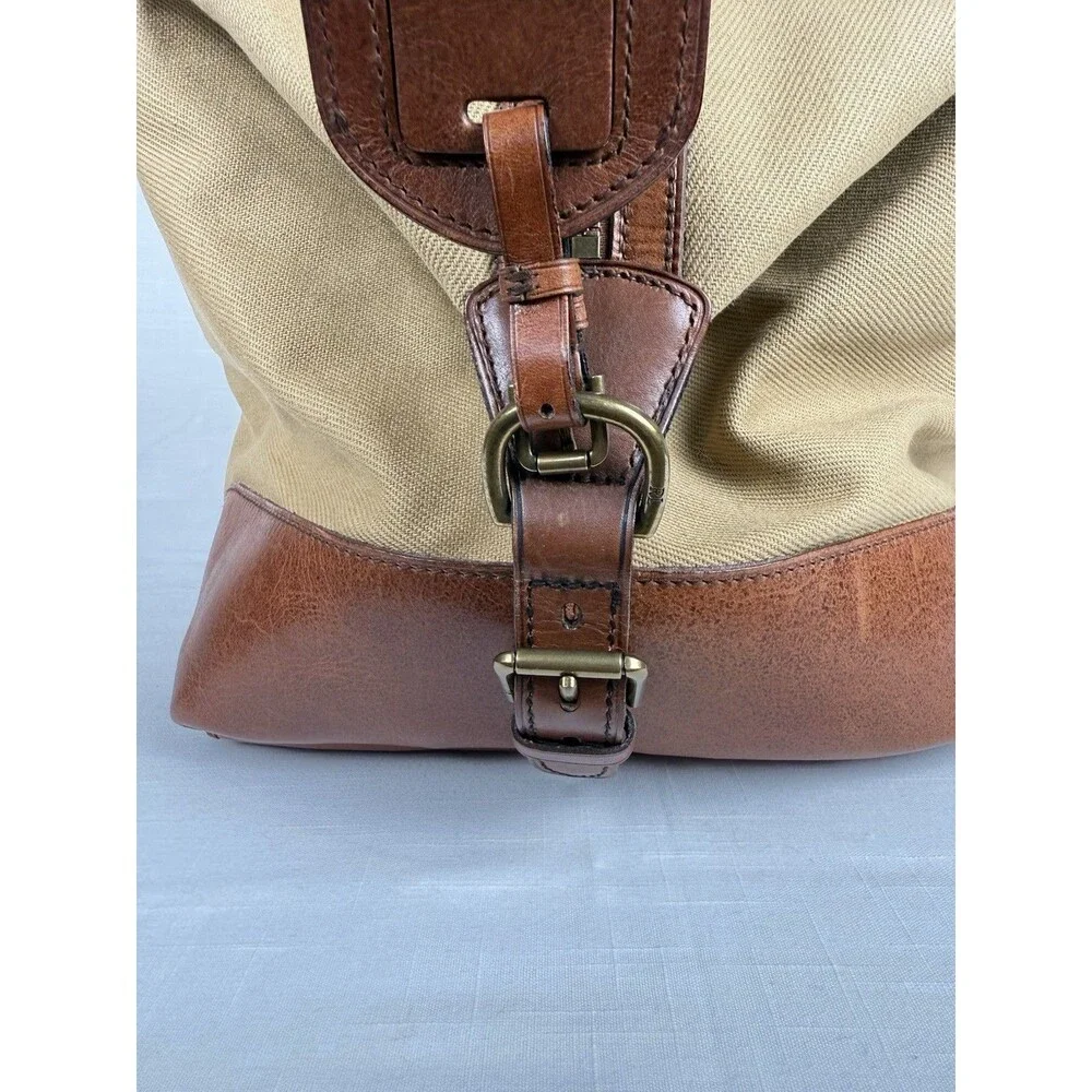 Polo Ralph Lauren Duffle Bag Safari XL Tan Cognac Canvas Leather  (23 x 12 x 10)